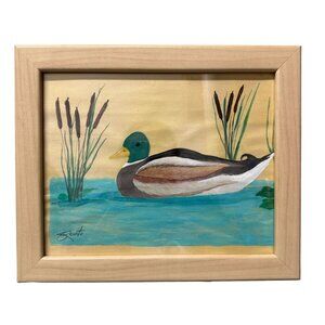 Original Mallard Duck Art Watercolor Drawing Signed Buscito Framed 8x10